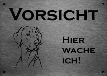 Edelstahl Warnschild Rhodesian Ridgeback VORSICHT Hier wache ich!